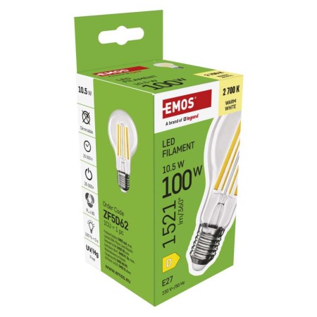 Lampadina LED Filamento Goccia E27 10.5W (100W) 1521lm 2700K Luce Calda | Emos ZF5D62