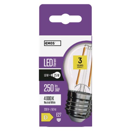Lampadina LED Filamento Sfera E27 1.8W (25W) 4000K Luce Neutra | Emos ZF1101