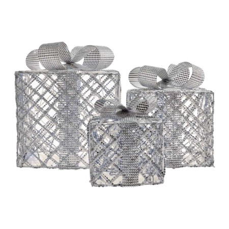 Decorazione Natalizia LED 3 Scatole Regalo Argento con Luce Bianca Fredda e Timer | Emos DCFC10