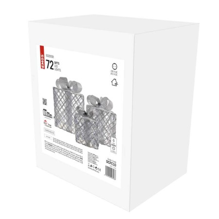 Decorazione Natalizia LED 3 Scatole Regalo Argento con Luce Bianca Fredda e Timer | Emos DCFC10