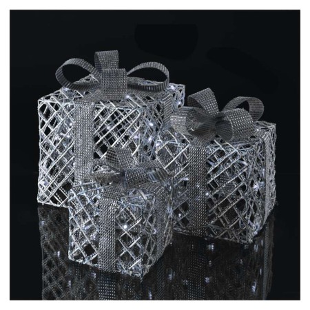 Decorazione Natalizia LED 3 Scatole Regalo Argento con Luce Bianca Fredda e Timer | Emos DCFC10
