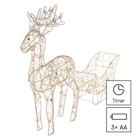 Decorazione Natalizia LED Renna con Slitta 47 cm con Luce Bianca Calda e Timer | Emos DCFC28