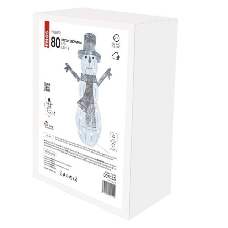 Pupazzo di Neve Natalizio LED in Rattan 82 cm con Luce Bianca Fredda e Timer | Emos DCFC33