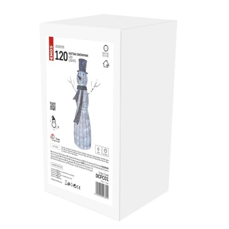 Pupazzo di Neve Natalizio LED in Rattan 124 cm, Luce Fredda da Interno con Timer | Emos DCFC01