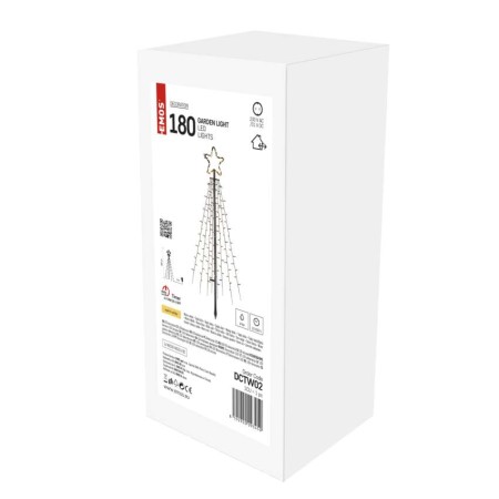 Albero di Natale LED da Esterno 180 cm con Stella, Luce Bianca Calda, Timer | Emos DCTC02