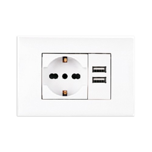 Kit 3 moduli presa Schuko bivalente e USB doppia Lumitek serie LK