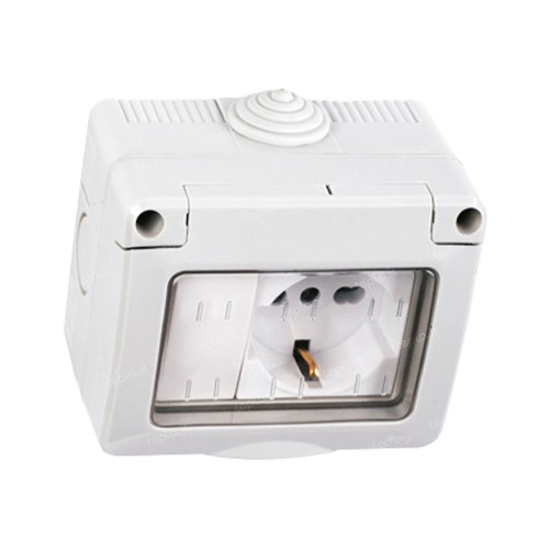 Contenitore stagno con interruttore e presa Schuko 10/16A IP55 Lumitek serie LK40