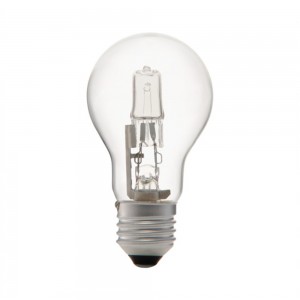 Lampadina alogena goccia E27 52W (70W), CRI 100, luce calda e dimmerabile.
