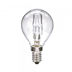 Lampadina alogena sfera E14 18W (25W), CRI 100, luce calda e dimmerabile