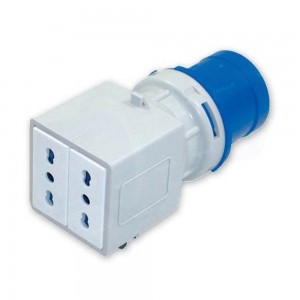 Adattatore Industriale Spina 2P+T 16A 250V a 2 Prese Bivalenti | Ecova 20554