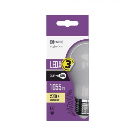 Lampadina LED Filamento E27 7.6W (75W) E27 1060lm 2700K Goccia Opale | EMOS Z74276