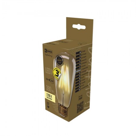 Lampadina LED Vintage ST64 E27 da 4W - 470 lm, Bianco Caldo Vetro Ambra | Emos Z74305