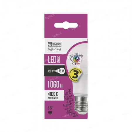 LAMPADINA LED E27 12,5W 4100K GOCCIA CRI+96 EMOS ZQ5158