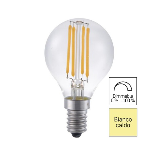 LAMPADINA LED FILAMENTO E14 SFERA 5W (40W) DIMMERABILE 2700K 470LM