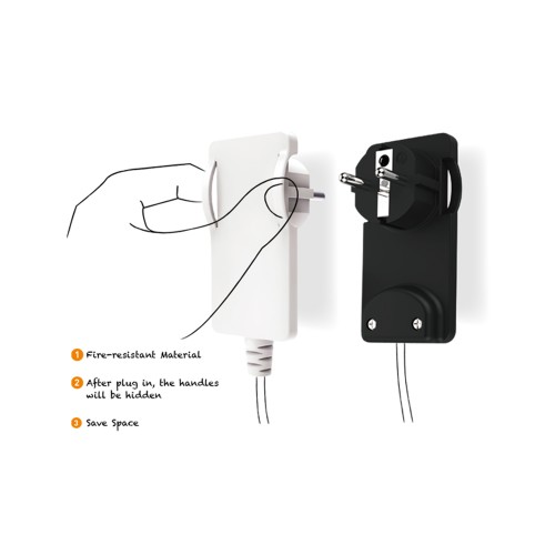 Spina mobile Schuko ultrapiatta bianca maniglie retrattili resistente fuoco salvaspazio