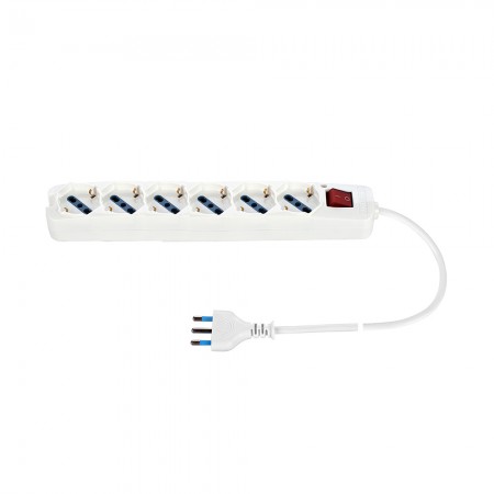 Multipresa Bianca 6 Posti con Interruttore, 6 Universali Cavo 1,5m | Ecova 30081N