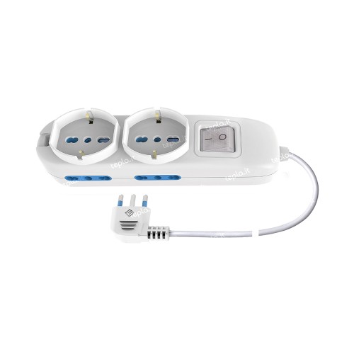 Multipresa 6 Posti con Interruttore, 2 Bipasso e 4 Schuko Cavo 1,5m | Ecova 30333N