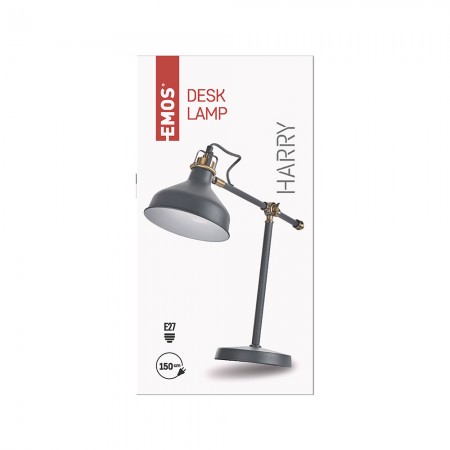 Lampada da Tavolo HARRY EMOS Grigio Scuro - E27, Braccio Regolabile, Design Elegante | Emos Z7611