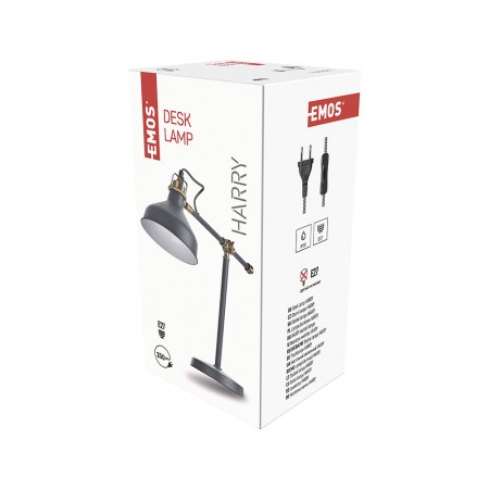 Lampada da Tavolo HARRY EMOS Grigio Scuro - E27, Braccio Regolabile, Design Elegante | Emos Z7611