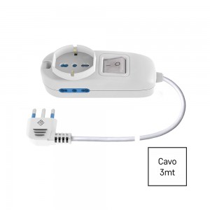 Multipresa Bianca 3 Posti con Interruttore, 1 Universale e 2 Bipasso Cavo 3m | Ecova 30357