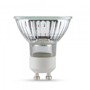 Lampadina alogena GU10 50W, CRI 100, luce calda e dimmerabile.