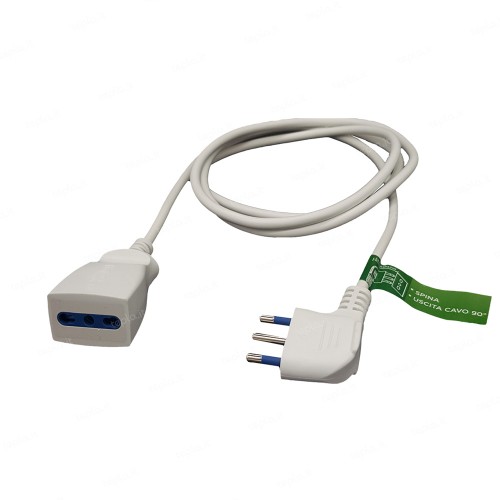 Prolunga Elettrica 3m con Cavo 3x1mm² e Spina 90° 16A Bipasso, Colore Bianco