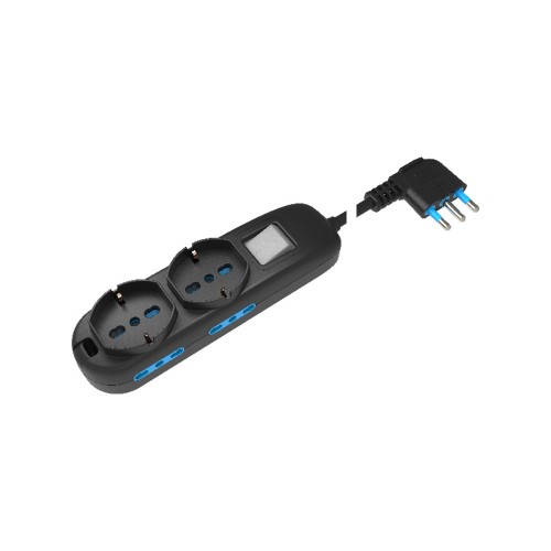 Multipresa Nera 6 Posti con Interruttore, 2 Universali e 4 Bipasso Cavo 1,5m | Ecova 30334N