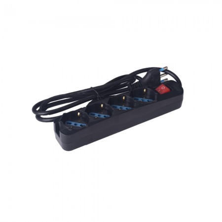 Multipresa Nera 4 Posti con Interruttore, 4 Universali Cavo 1,5m | Ecova 30097N