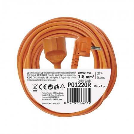 PROLUNGA DA GIARDINO 20M 3x1.5MM ARANCIONE SPINA E PRESA SCHUKO P01220R