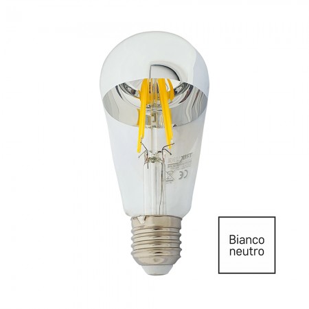 LAMPADINA LED FILAMENTO E27 8W ST64 CUPOLA ARGENTO 4200K