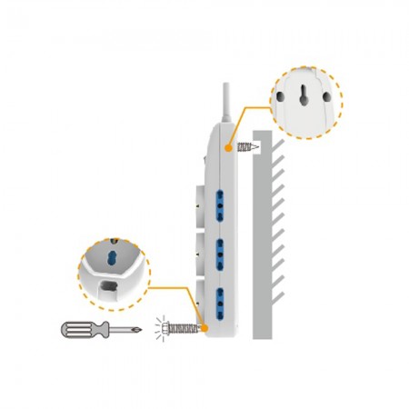Multipresa Bianca 3 Posti con Interruttore, 1 Universale e 2 Bipasso, Cavo 3m | Ecova 30357