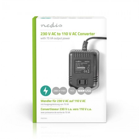 CONVERTITORE RIDUTTORE DI ENERGIA DA 220V A 110V 75W CON CAVO E SPINA 10A