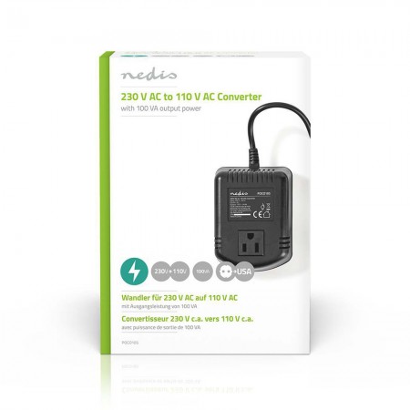 CONVERTITORE RIDUTTORE DI ENERGIA DA 220V A 110V 100W CON CAVO  E SPINA SCHUKO