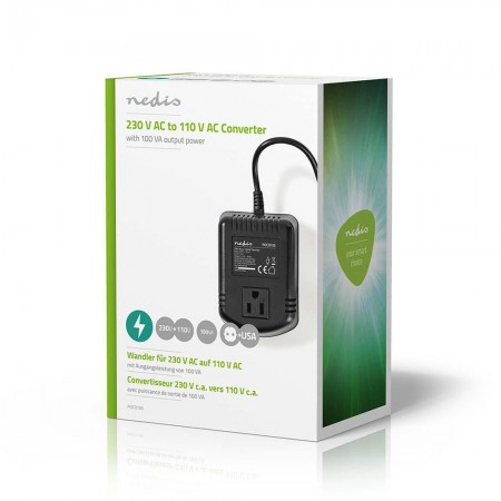 CONVERTITORE RIDUTTORE DI ENERGIA DA 220V A 110V 100W CON CAVO  E SPINA SCHUKO