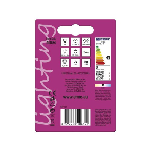 Lampadina LED G9 2.6W (30W) 4000K -...