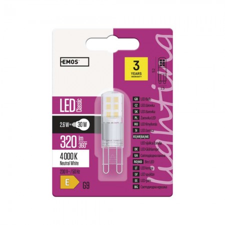 Lampadina LED G9 2.6W (30W) 4000K - Garanzia 3 anni | EMOS ZQ9534