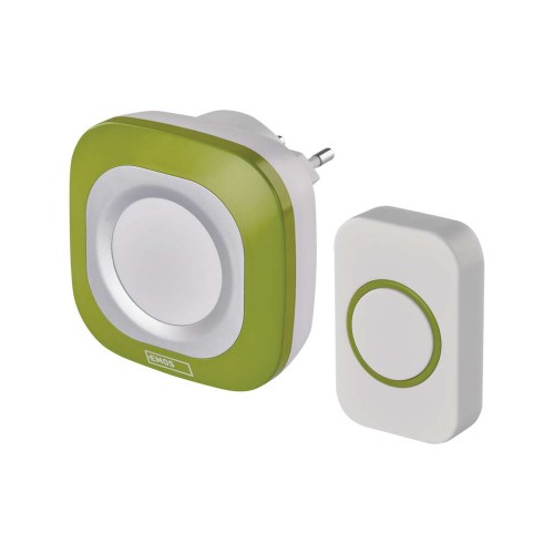 CAMPANELLO SENZA FILI QUADRATO LUMINOSO VERDE 150MT 110DB EMOS P5733G