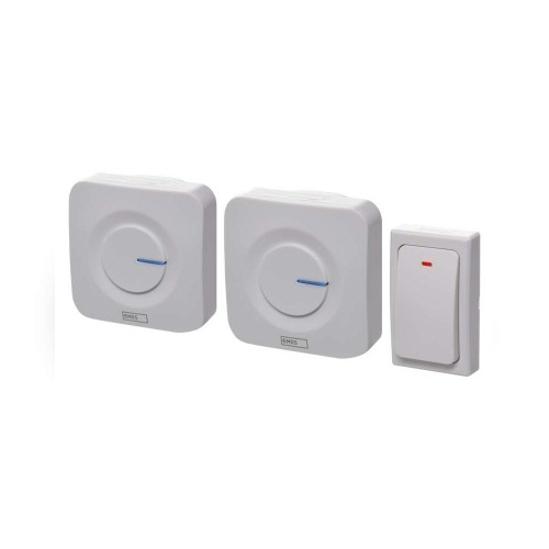 CAMPANELLO SENZA FILI DOPPIO BIANCO 180MT PULSANTE SENZA BATTERIE EMOS P5731