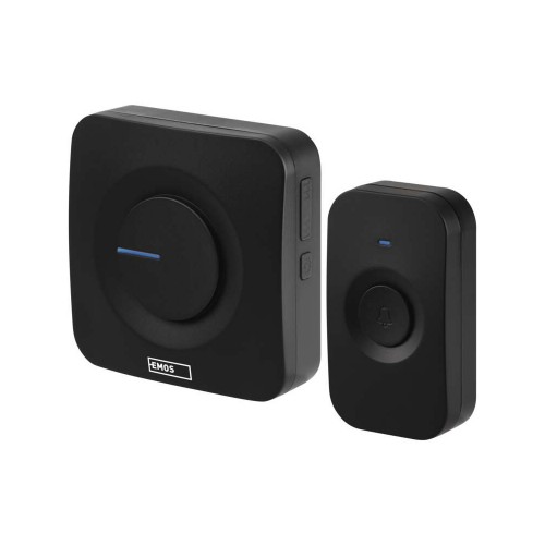 Campanello Senza Fili Nero Quadrato EMOS P5728 - 90dB, Alimentazione a Batterie