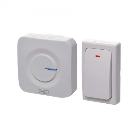 Campanello Senza Fili Bianco Quadrato EMOS P5729 con pulsante senza batterie