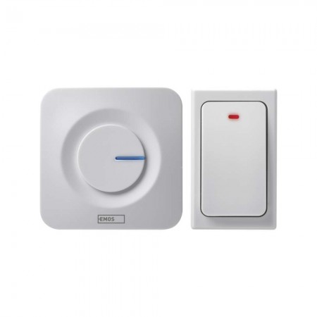 Campanello Senza Fili Bianco Quadrato | Pulsante Senza Batterie, 36 Melodie, 180mt | EMOS P5729