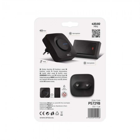 Campanello Senza Fili Nero | Pulsante Senza Batterie, 36 Melodie, 180mt | EMOS P5729B
