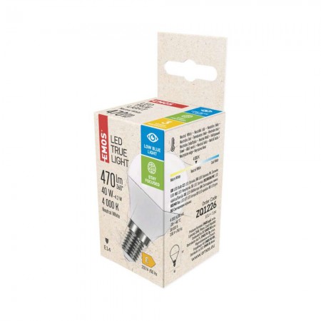 Lampadina LED E14 4.2W (40W) 4000K sfera filtro luce blu True Light ZQ1226