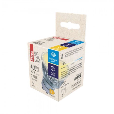 lampadina LED GU10 4.8W (47W) 2700K filtro luce blu True Light ZQ8355