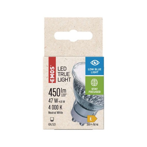 Lampadina LED GU10 4.8W (47W) 4000K filtro luce blu True Light ZQ8356