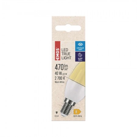 Lampadina LED E14 4.2W (40W) 2700K oliva filtro luce blu True Light ZQ3224