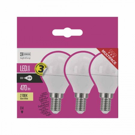 SET 3 LAMPADINE LED SFERA 5W E14 2700K 470LM EMOS ZQ1220.3