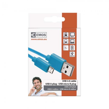 Cavo micro USB 1m celeste – USB-A a micro USB-B 2.0 Ricarica e Dati | EMOS SM7006B