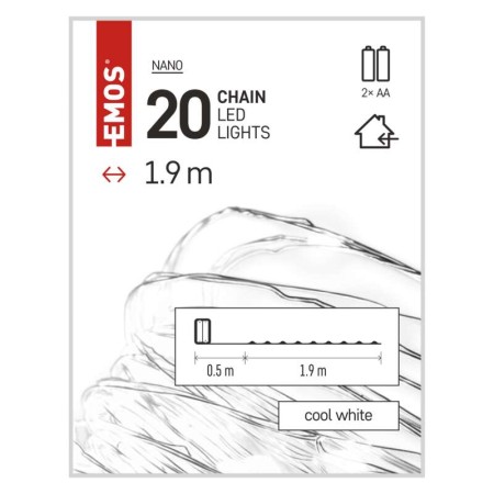 Catena LED Batteria Nano: 20 LED Bianco Freddo, Timer, 1,9m | EMOS D3AC07