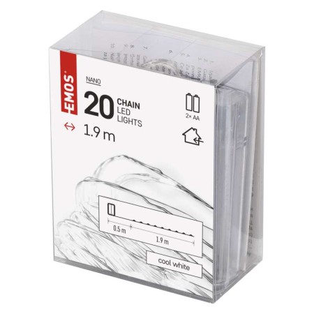 Catena LED Batteria Nano: 20 LED Bianco Freddo, Timer, 1,9m | EMOS D3AC07